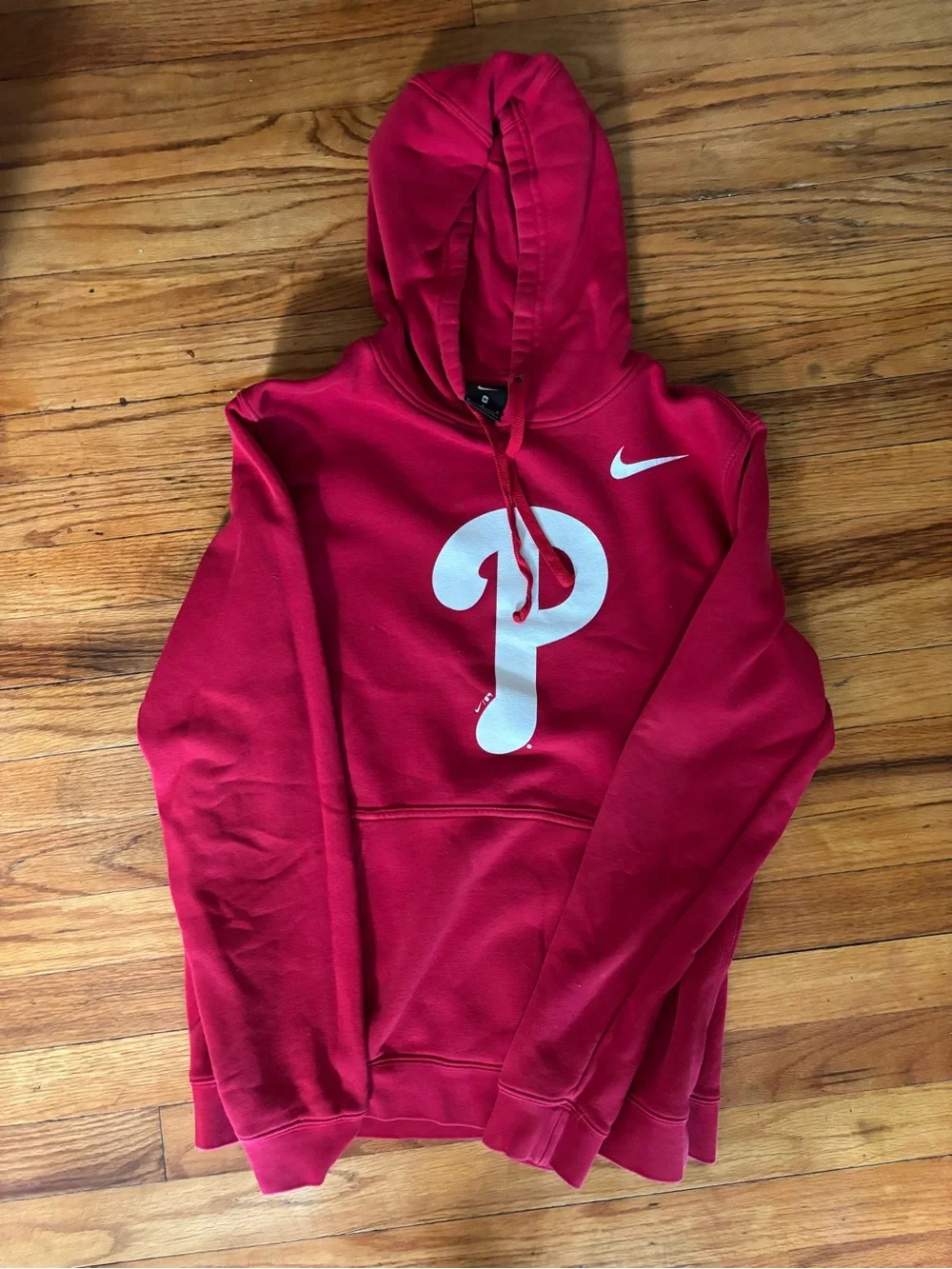 Nike Red Pullover Hoodie with White Phillies 'P' and Swoosh